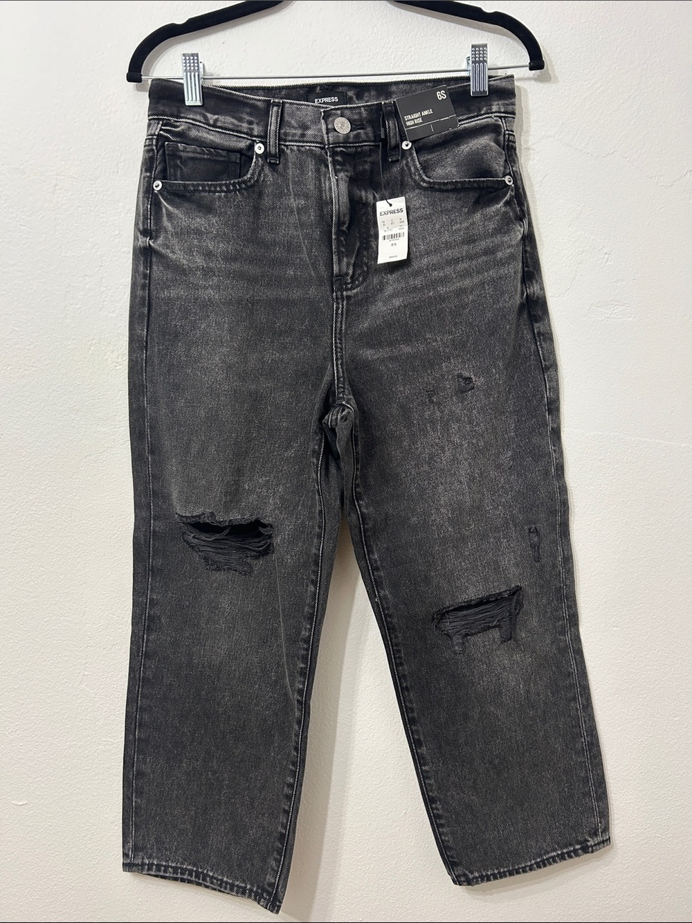 Express High-Rise Black Washed Distressed Jeans